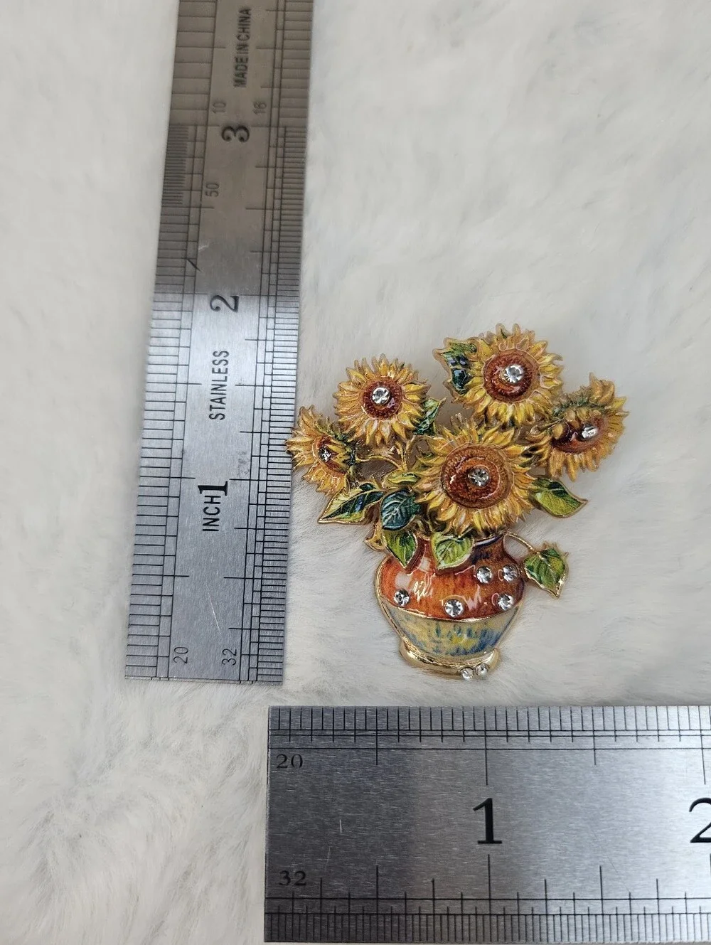 Sunflower Bouquet Rhinestone Brooch - Yellow, Green, Brown